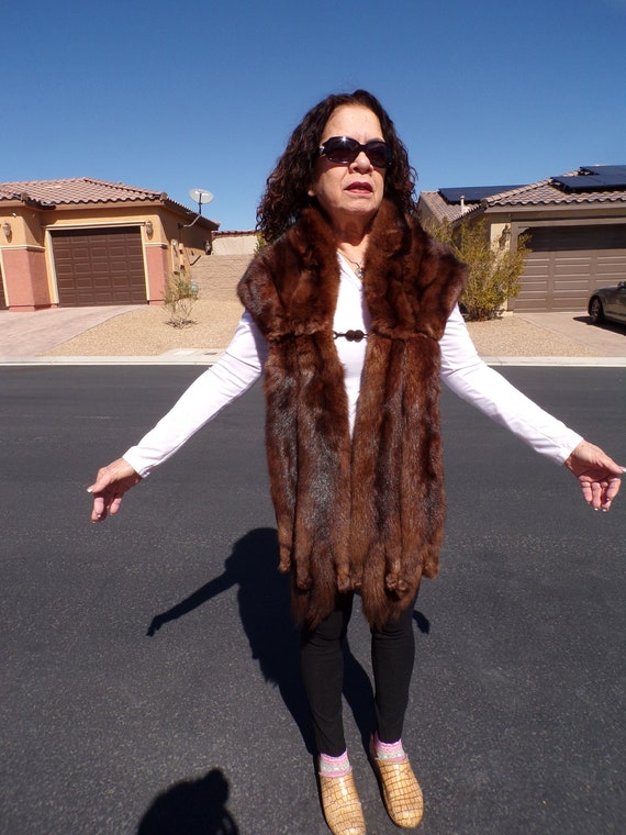 Buy Os flat Real MINK FUR Stole Shawl Wrap 10 Pelt Dark Brown