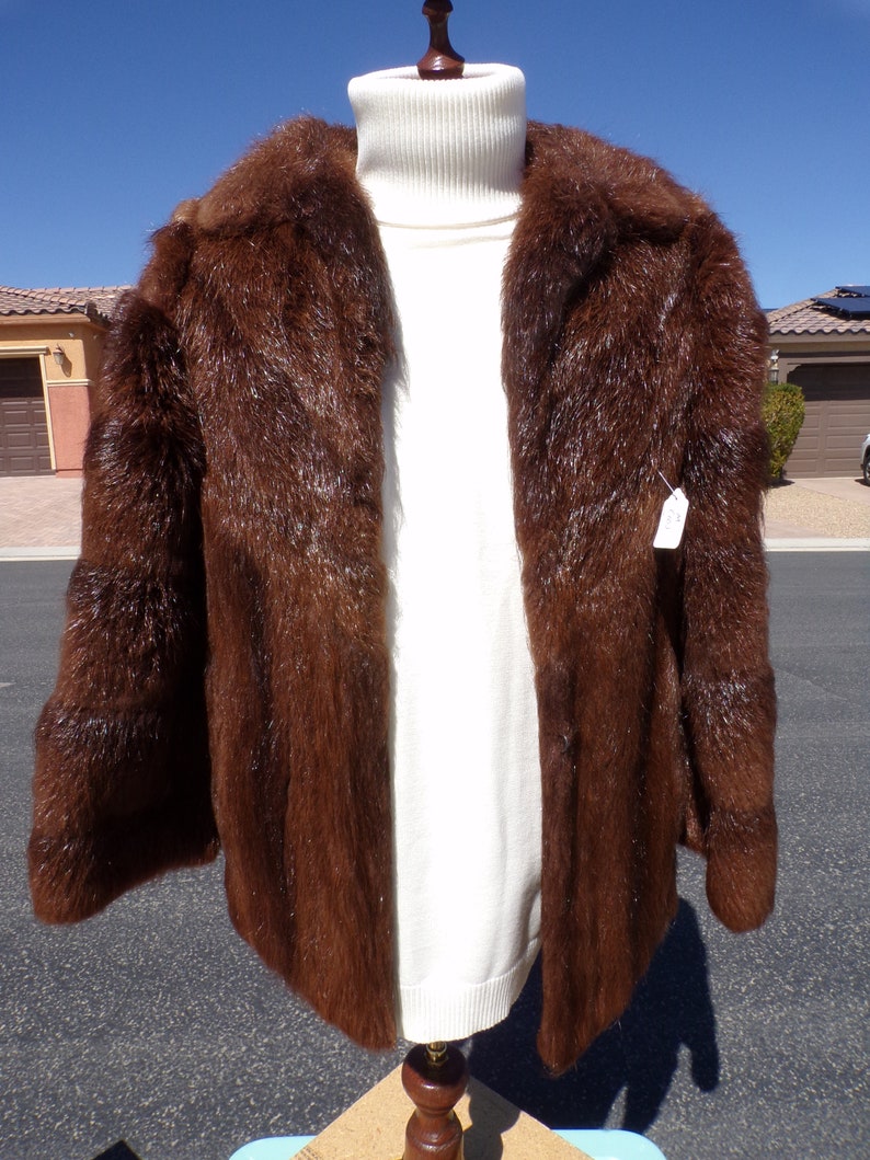 Unisex Mens S real NUTRIA FUR jacket coat stroller, hip-length similar to beaver fur, dark brown, pretty, soft and luxurious 1542-2 image 2