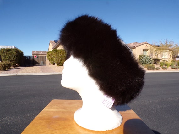 NWT 23" real BLACK FOX fur headband, solid black,… - image 1