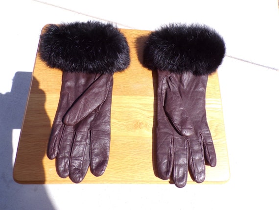 Sz 7.5 (L) real RABBIT FUR & leather gloves, wome… - image 5