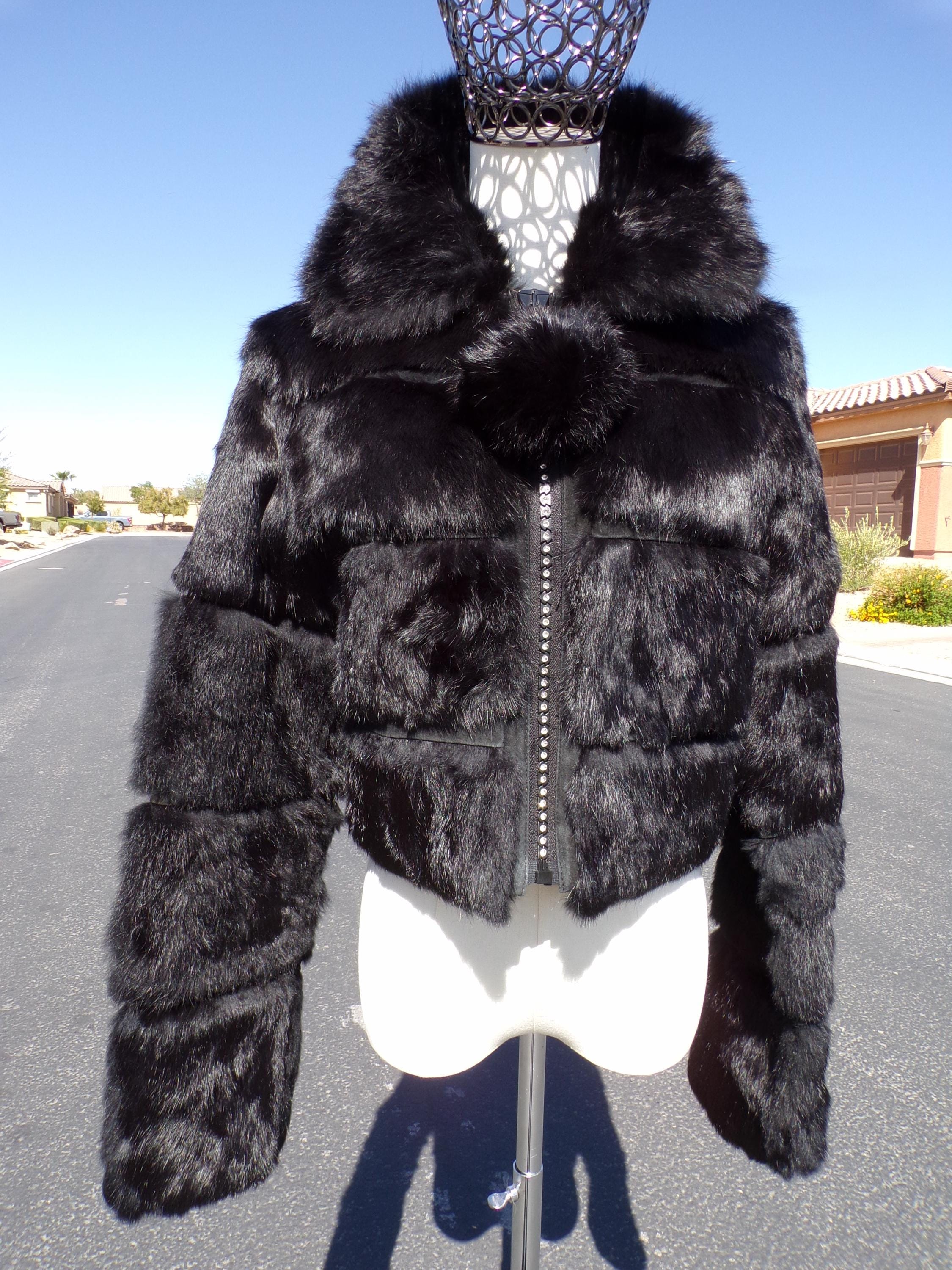 S (4-6) Real RABBIT FUR Cropped Jacket, by Rocawear, Waist