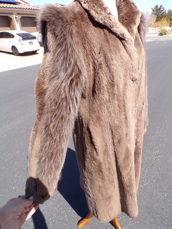 M (10) real SHEARED BEAVER & FOX fur coat, full-l… - image 4