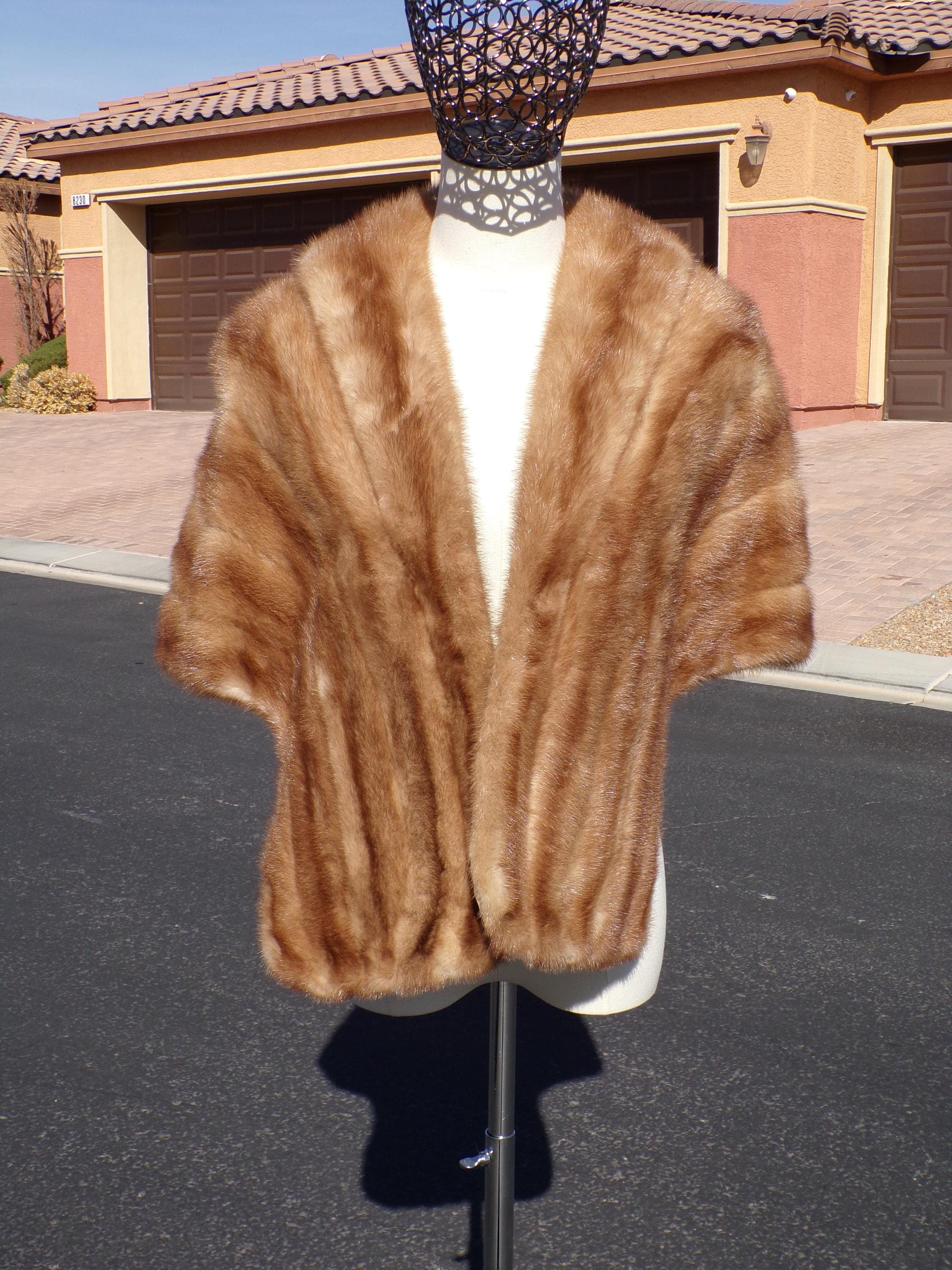 M (8-10) Real Autumn Haze MINK FUR Stole Stoll Cape Shawl Wrap, by