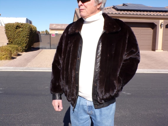 Reversible Men's M-L Real MINK & LEATHER Bomber Jacket Coat