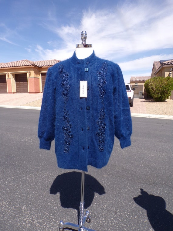 NWT XL (16-18) Real ANGORA Sweater by Lee Sands, Blue, Fully NWT XL (16-18) Real ANGORA Sweater by Lee Sands, Blue, Fully