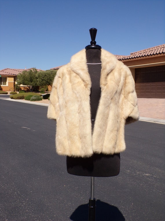 S-M (8-10) real blonde MINK FUR stole stoll stowe… - image 1