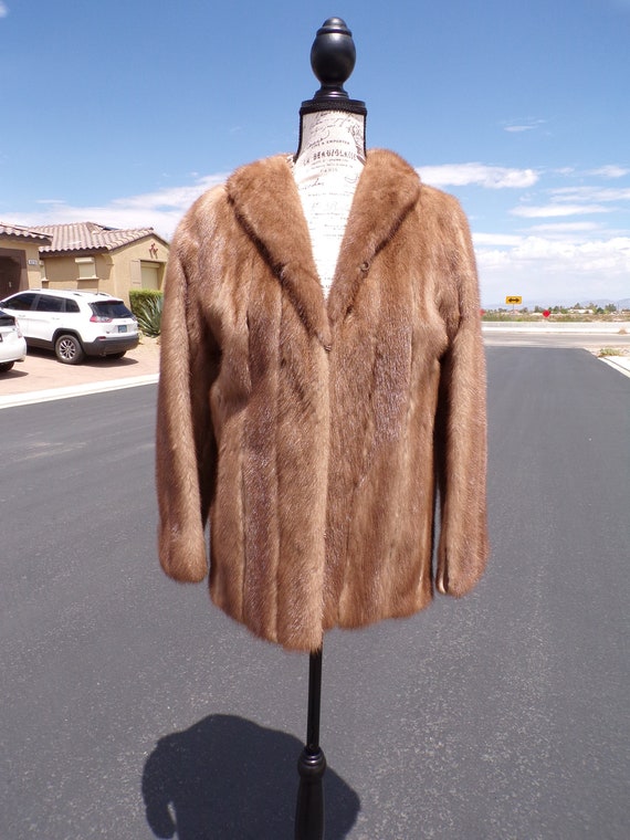 S 6-8 Real MINK FUR Jacket Light Brown Mink Long Sleeves 