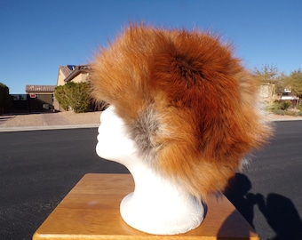 23.5"/24" real RED FOX fur hat, unisex fur hat, copper/bronze/beige/gray, thick & fluffy, classic fur hat, excellent used condition (2019-2)