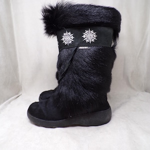 Wm (10) real GOAT FUR apres ski boots by Oscar Sport, high quality, real cow fur uppers and goat fur on the shaft, vintage, EUC (#3174)