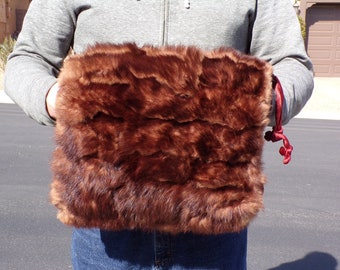 adult (2XL)  BAUM MARTEN fur muff, brown beige, European Sable fur, huge, wrist strap, zippered pouch on back, excellent condition (#2040)