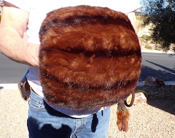 ADULT (XL) real mink FUR muff with goose down insulation, natural brown stripe, oversized and fluffy, vintage hand muff, unknown fur (#1895)