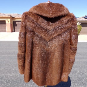 Unisex Mens S real NUTRIA FUR jacket coat stroller, hip-length similar to beaver fur, dark brown, pretty, soft and luxurious 1542-2 image 5