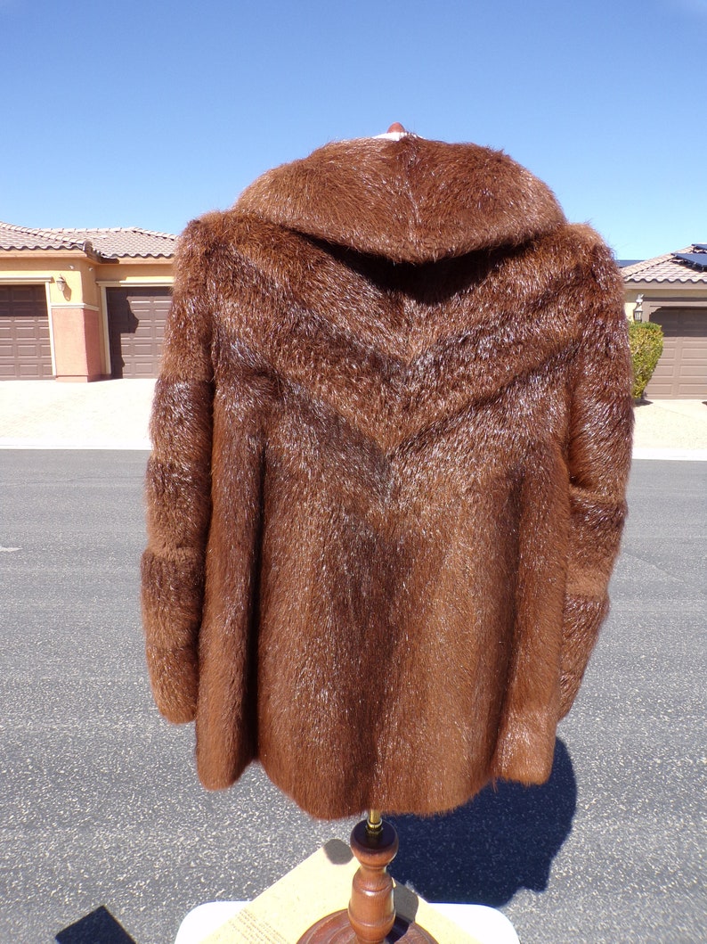 Unisex Mens S real NUTRIA FUR jacket coat stroller, hip-length similar to beaver fur, dark brown, pretty, soft and luxurious 1542-2 image 5