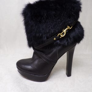 NWOT Wm (6 B) COACH Athena fur boots, high quality leather fashion boot, real RABBIT fur trim on shaft, leather lined, vintage boot (#2637)
