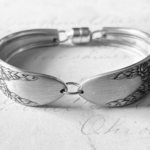 Spoon Bracelet ~ROSE AND LEAF~ 1937  Silverware Jewelry, Recycled, Handmade, Roses