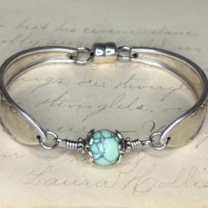 Spoon Bracelet ~ROSE AND LEAF~ 1937  Silverware Jewelry, Recycled, Handmade, Roses