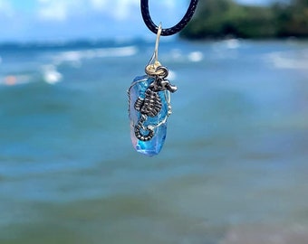 Seahorse Colored Quartz Crystal Necklace