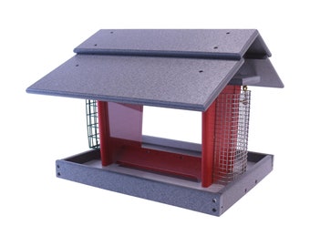 Amish-Made Classic Deluxe Bird Feeder with Suet Holder and Peanut Feeder, Eco-Friendly Poly Lumber, Post-Mount