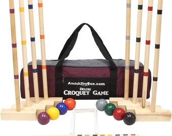 AmishToyBox.com Family Tradition 8-Player Croquet Set with Wooden Stand