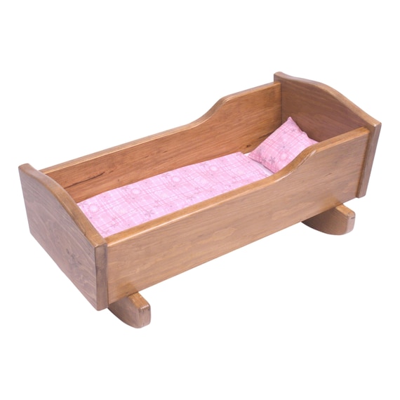 18" Toy Baby Doll Crib Bed Handmade Bedding Oak Wood Furniture Natural OAK 