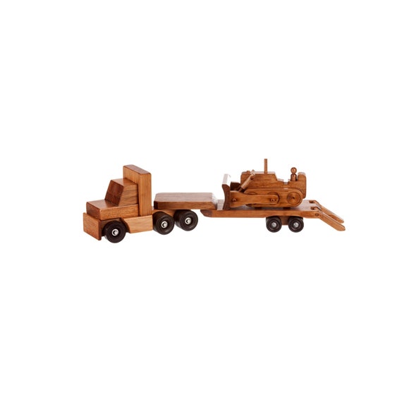 Amish-made Large Wooden Toy Truck & Low Boy Flatbed Trailer With Bulldozer  Set -  Canada