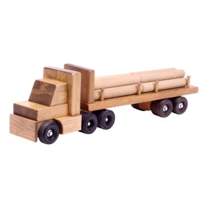 AmishToyBox.com Large Wooden Semi Log Truck & Trailer Toy