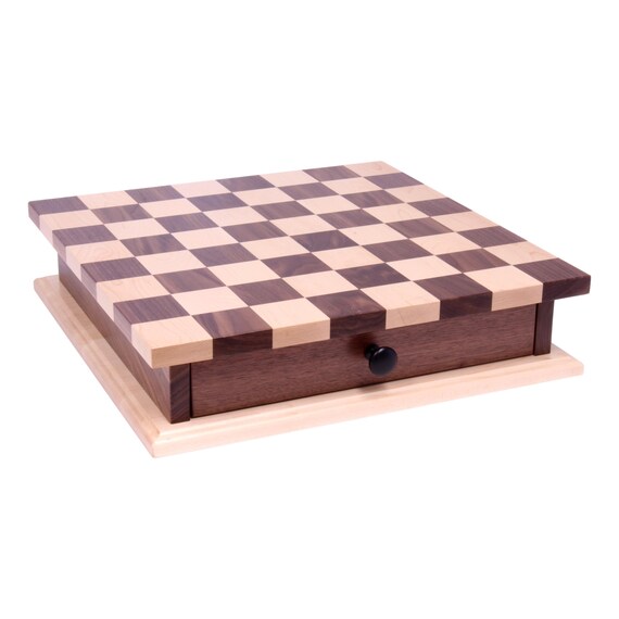 Amish Walnut and Maple Wood Checker and Chess Set with Storage In-Stock