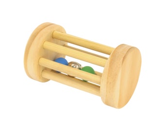 AmishToyBox.com Baby Rattle Rolling Toy, Montessori Wooden Tumbler Toy