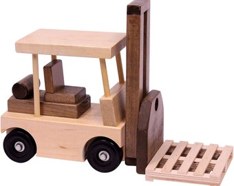 Amish-Made Wooden Forklift Toy, Kid Safe Finish (Walnut/Maple)