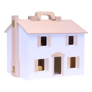 AmishToyBox.com Wooden Doll House Toy with 16 Piece Doll-House Furniture Set - Easy Access with Opening Design