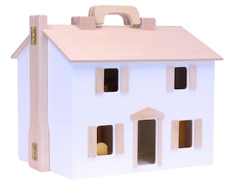 AmishToyBox.com Wooden Doll House Toy with 16 Piece Doll-House Furniture Set - Easy Access with Opening Design