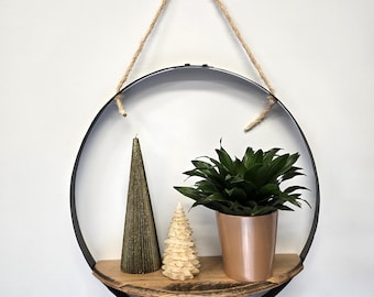 AmishToyBox.com Rustic Reclaimed Barrel Ring Hanging Wall Shelf, Amish-Made
