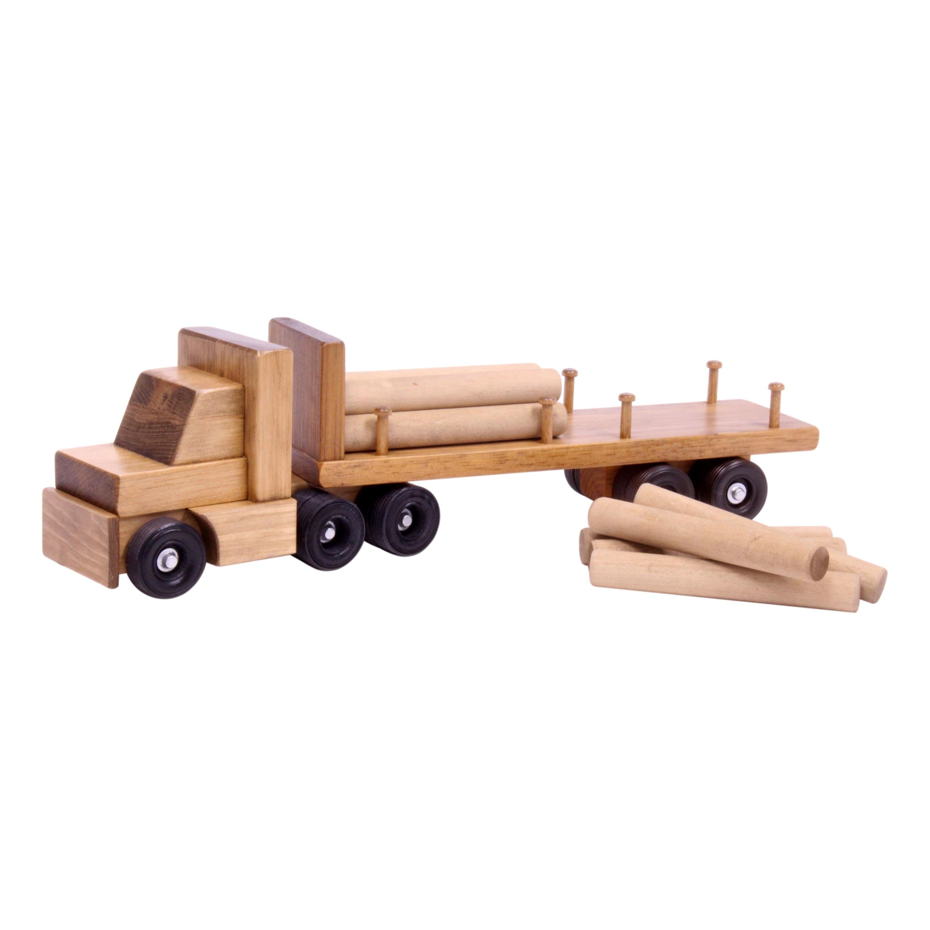AmishToyBox.com Log Truck Wooden Toy - Amish-Made in Lancaster County,  Pennsylvania - with 6 Removable Logs
