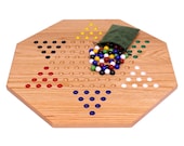Hand-Painted Oak Wooden Chinese Checkers Board Game, 19 quot Wide
