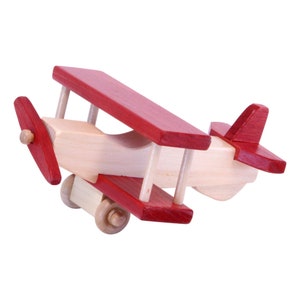 Amish-Made Wooden Toy Airplane, Kid-Safe Finish Red and Natural