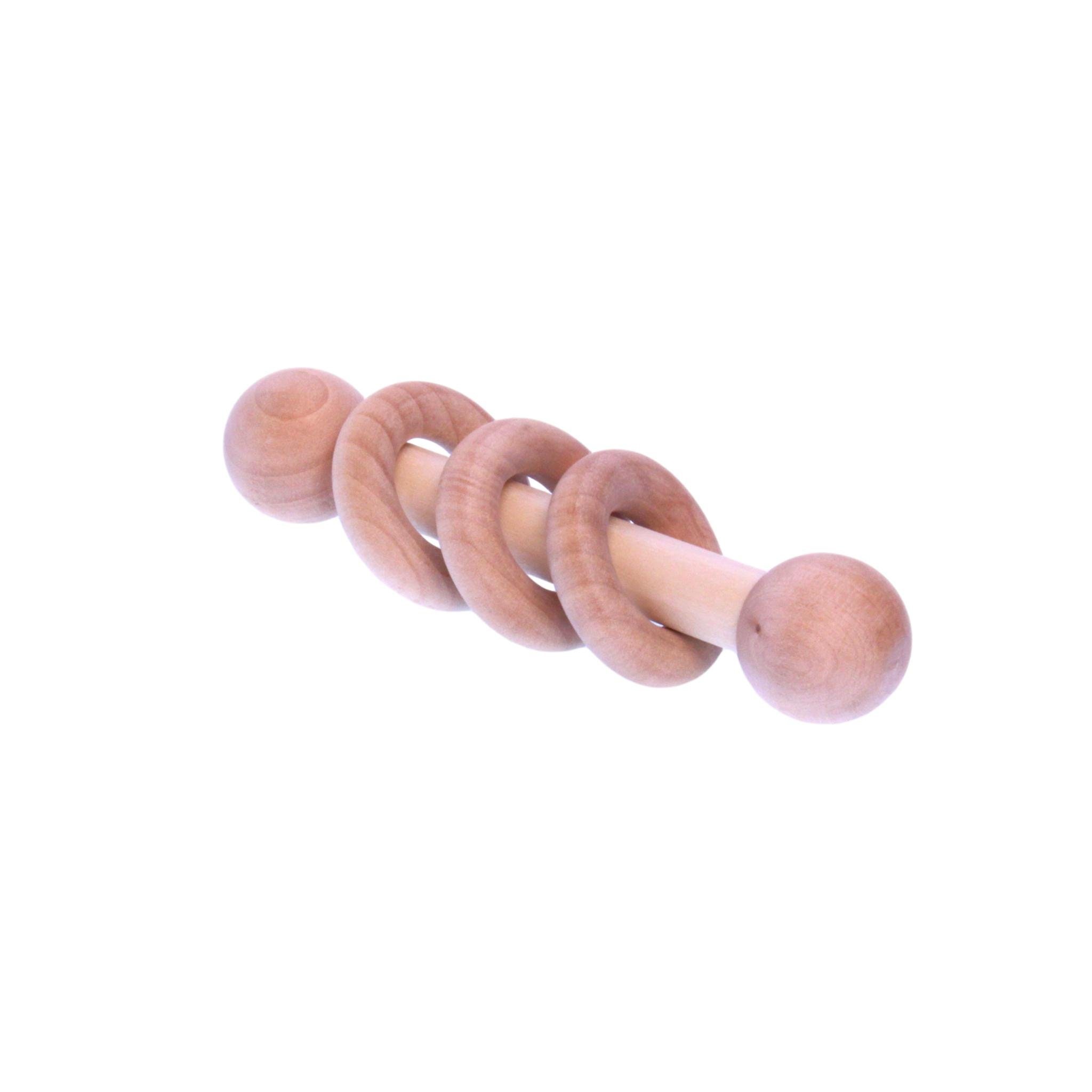 Long Handed Rattle Amish-made Wooden 3-ring Baby Rattle Toy - Unfinished Wood - 4