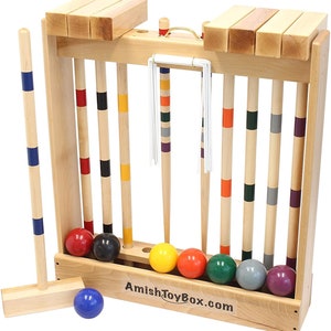 AmishToyBox.com Family Tradition 8-Player Croquet Set with Wooden Stand