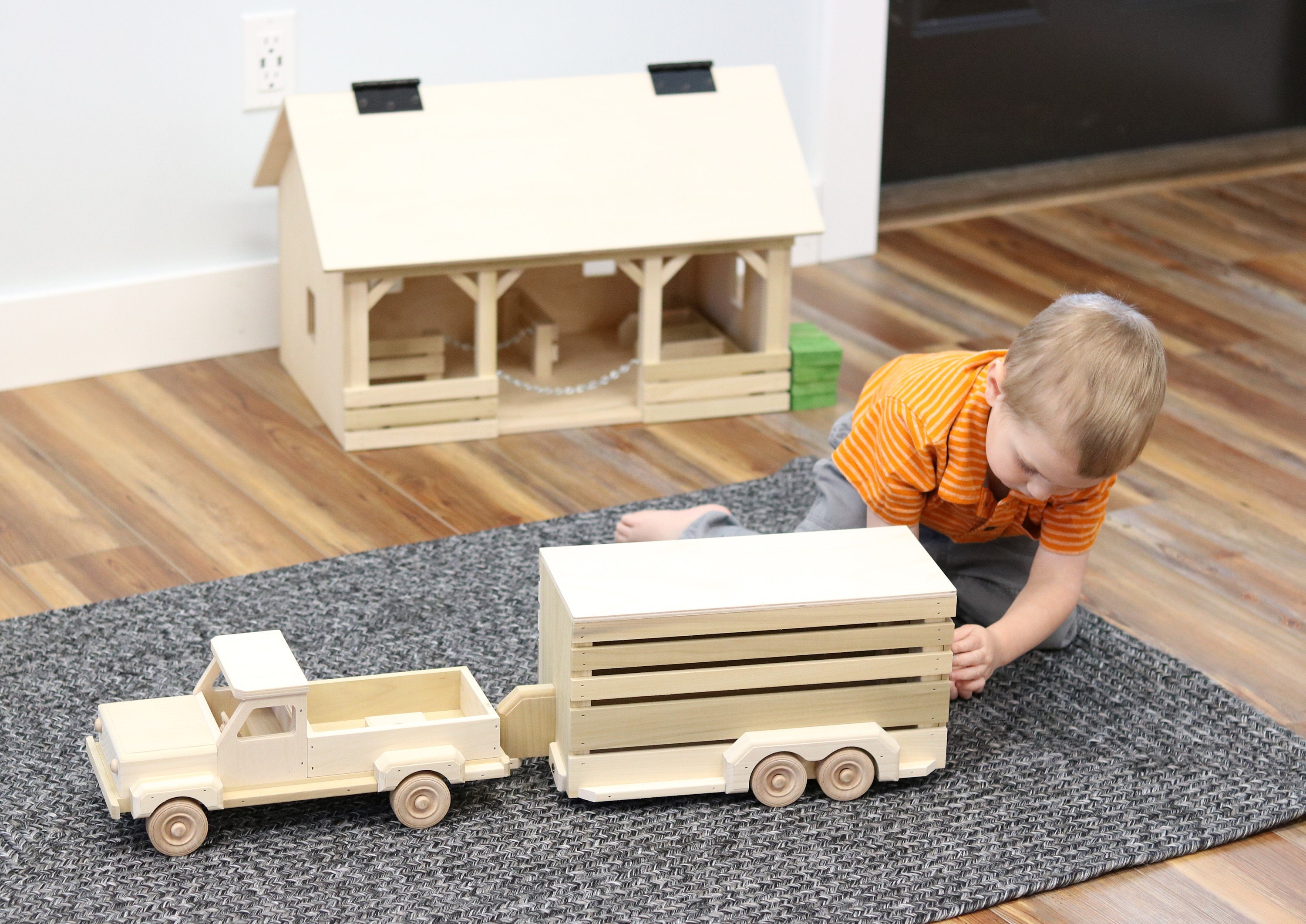 Amishmade Wooden Toy Pickup & Horse Trailer Set Etsy
