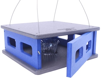 AmishToyBox.com Bluebird Feeder - Hanging Block House Mealworm Feeder for Bluebirds - Amish-Made with Poly Lumber