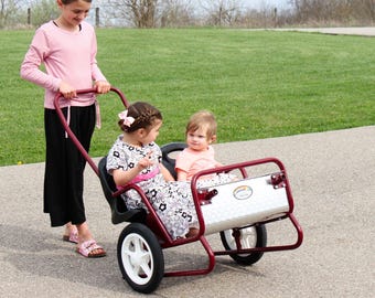AmishToyBox.com Lollipop Express Double Stroller-Cart Combo, Easily Converts From Stroller to Horsey Cart, Play Harness Included