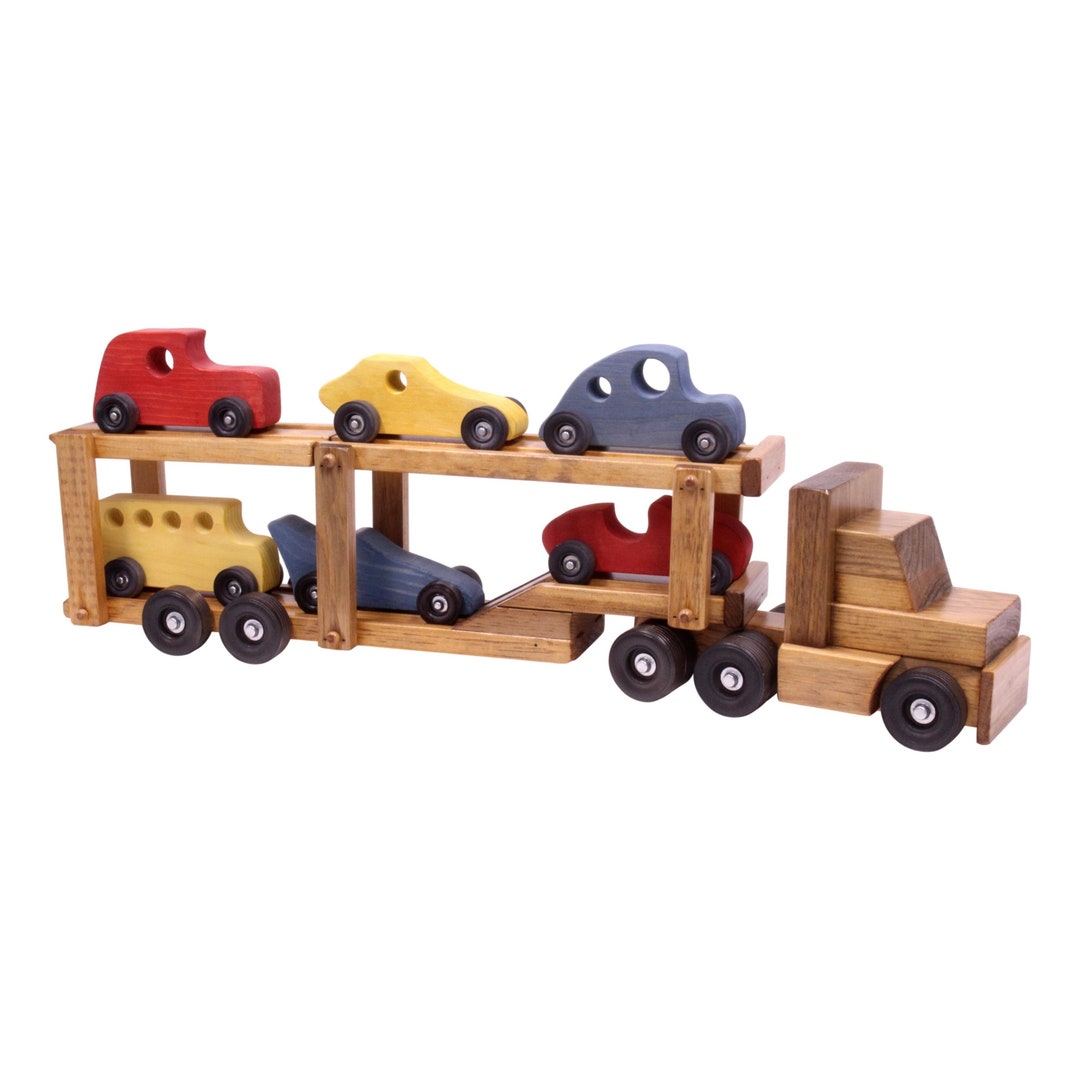 Wooden Carcarrier Semi Truck and Trailer Toy Etsy