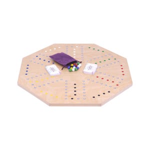 AmishToyBox.com Marble Chase (Cards N&#39; Marbles) Wooden Game Set - Double-Sided 23&quot; Wide Board - Includes Playing Cards and 16mm Marbles
