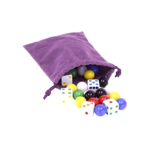 Game Bag of 24 Glass Marbles (16mm Diameter) and 6 Dice for Aggravation Game