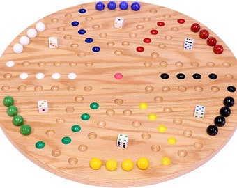 AmishToyBox.com Aggravation Marble Game Board Set - Round 18" Wide Wahoo Game - Solid Oak Wood - Double-Sided - with Large 18mm Marbles...