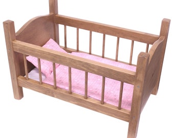 Amish-Made "Rebekah's Collection" Wooden Doll Crib for 18" Dolls, Doll Bedding Included