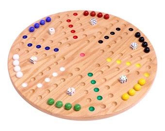 AmishToyBox.com Round Aggravation (Wahoo) Game Board Set - Solid Oak Wood - Double-Sided