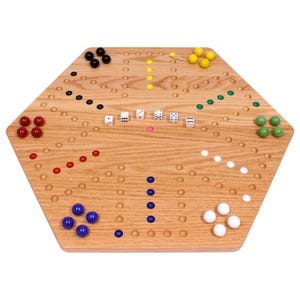 AmishToyBox.com Aggravation Wahoo Marble Board Game Set - Double-Sided - Hand Painted Wooden Family Board Game