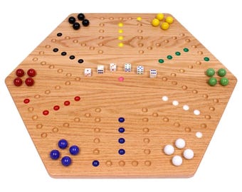 AmishToyBox.com Aggravation Wahoo Marble Board Game Set - Double-Sided - Hand Painted Wooden Family Board Game