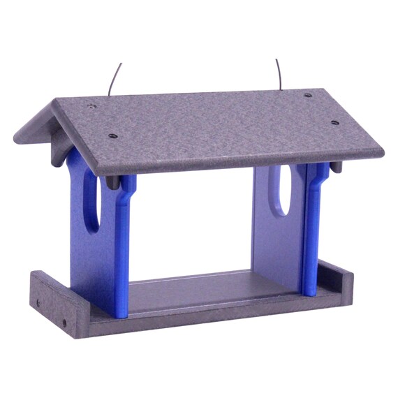 Amish-Made Bluebird Feeder Eco-Friendly Poly-Wood Hanging Blue Bird Feeder Blue and Weathered Wood Amish-Made Bluebird Feeder Eco-Friendly Poly-Wood Hanging Blue Bird Feeder Blue and Weathered Wood