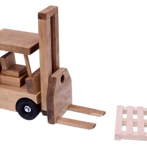 AmishToyBox.com Wooden Forklift Toy With Pallet, Child-Safe Finish, Amish-Made